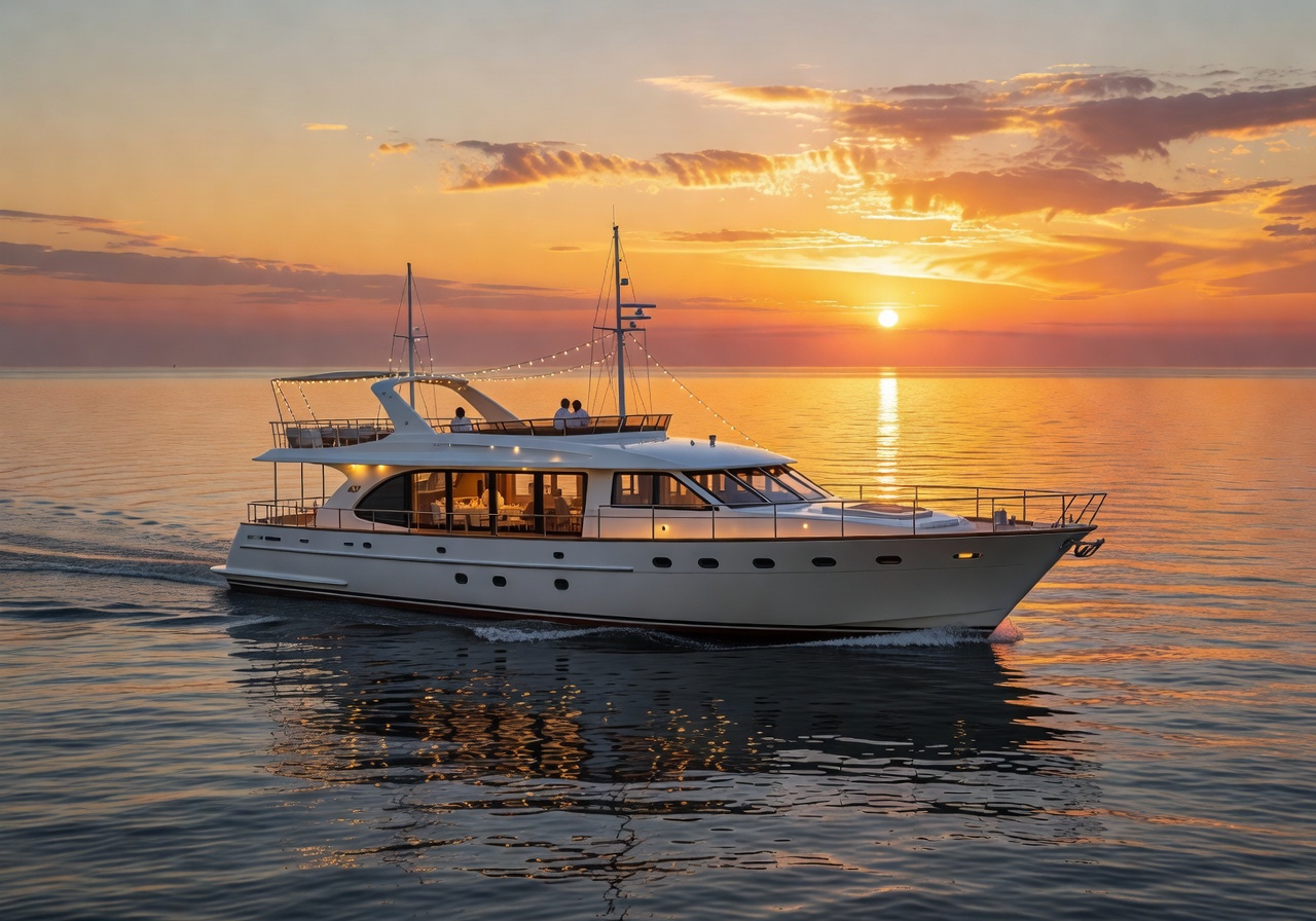 Baltic Pearl Romantic Cruise Yacht sailing at sunset