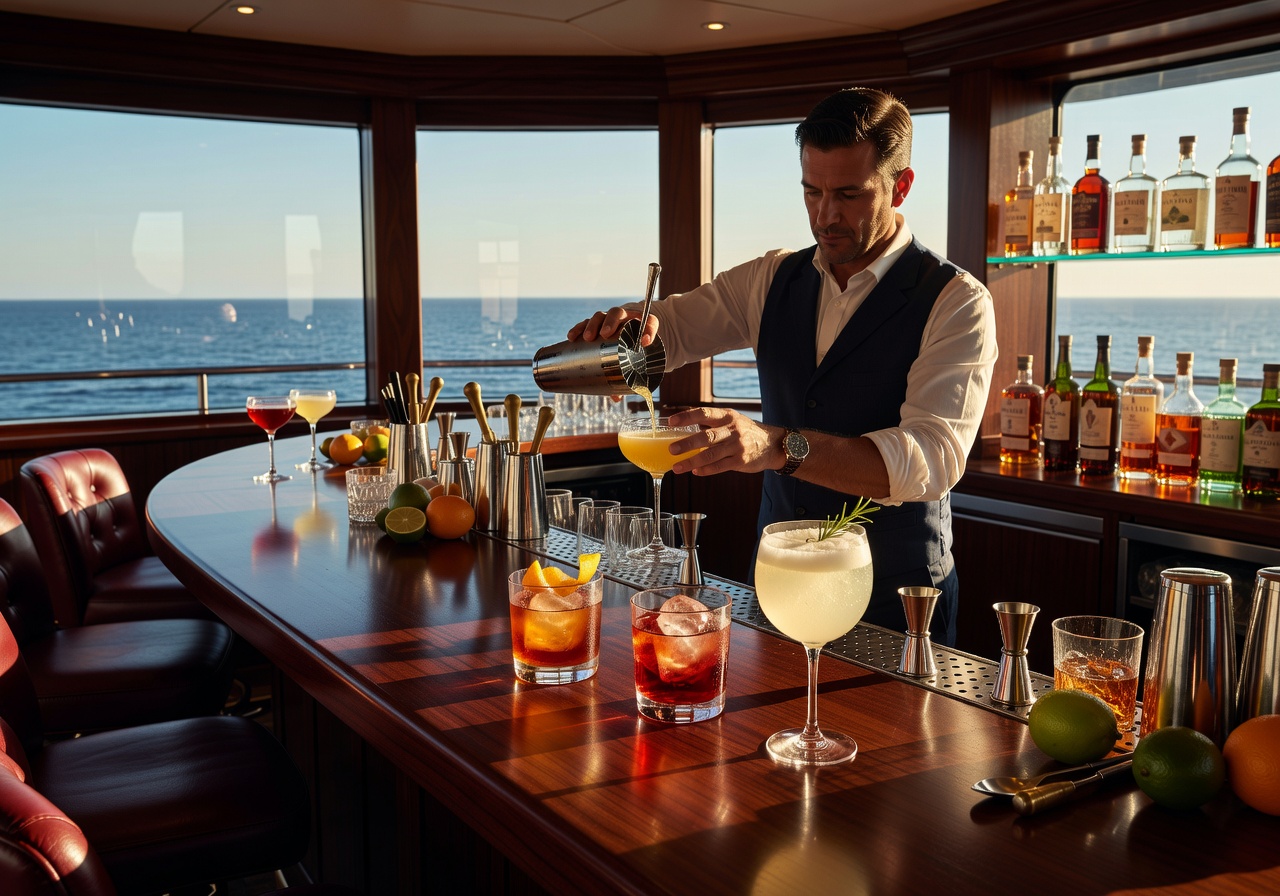 Handcrafted cocktails served at the onboard bar