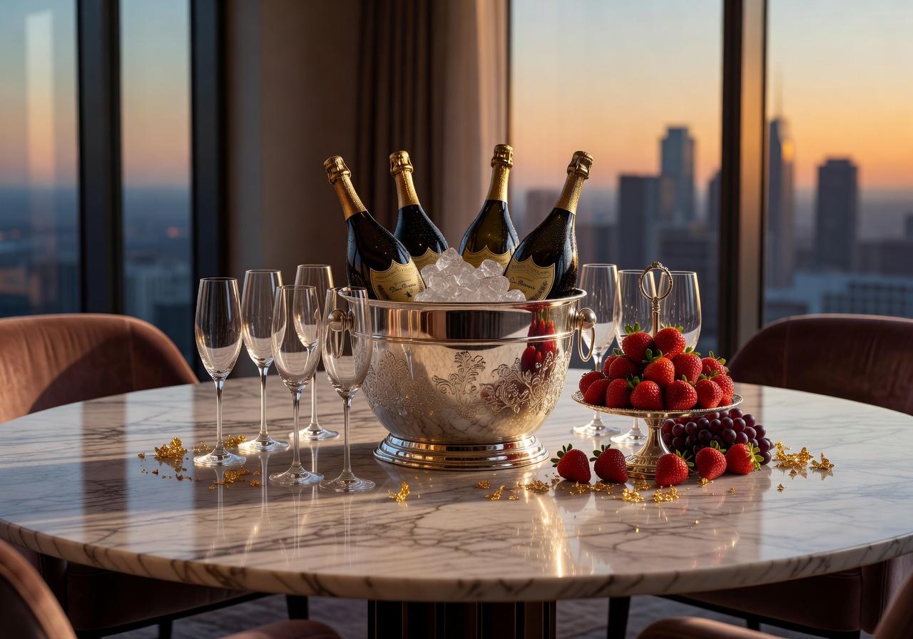 Luxurious champagne setup ready for guests