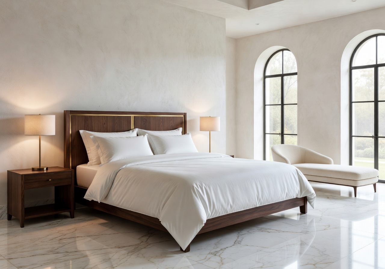 Luxurious master suite with crisp white linens