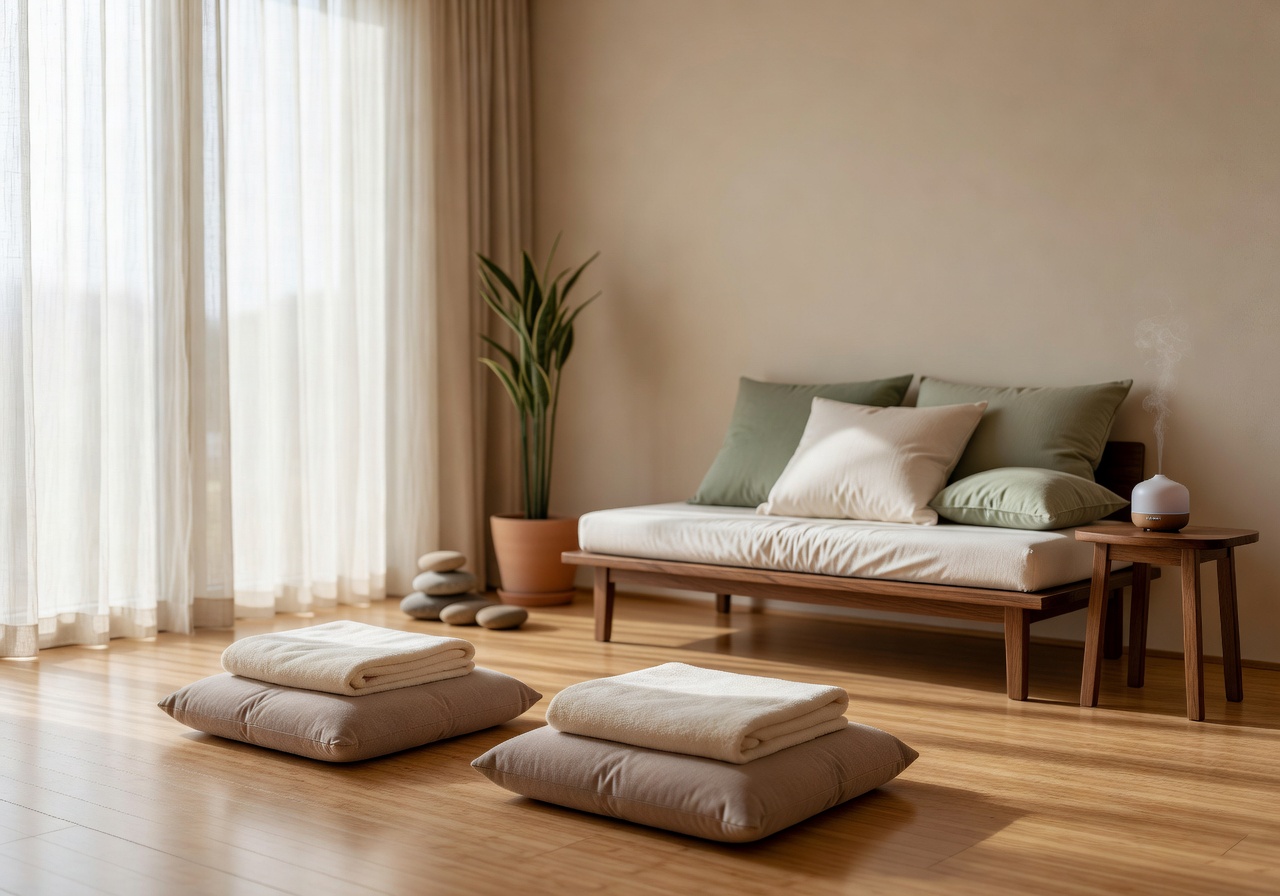 Tranquil spa lounge for relaxation and meditation